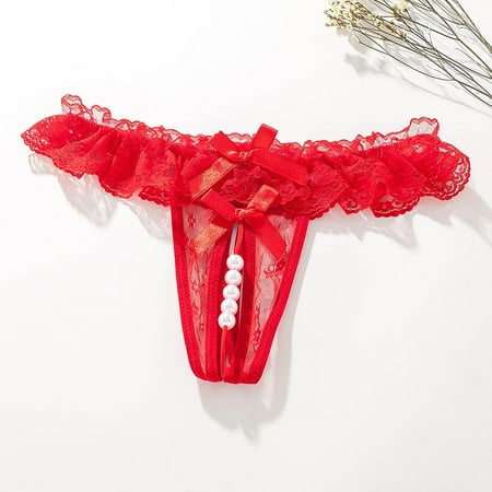 Womens Lace Open Crotch Thong Massage Pearl Transparent Panties Leather Shorts Women