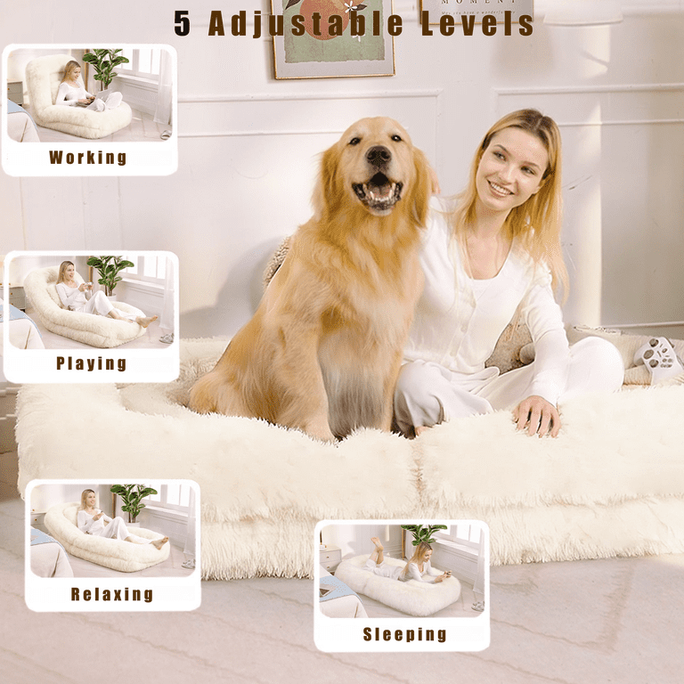 Adjustable Foldable Sofa Bed, Human Dog Bed Floor Chair, Beige