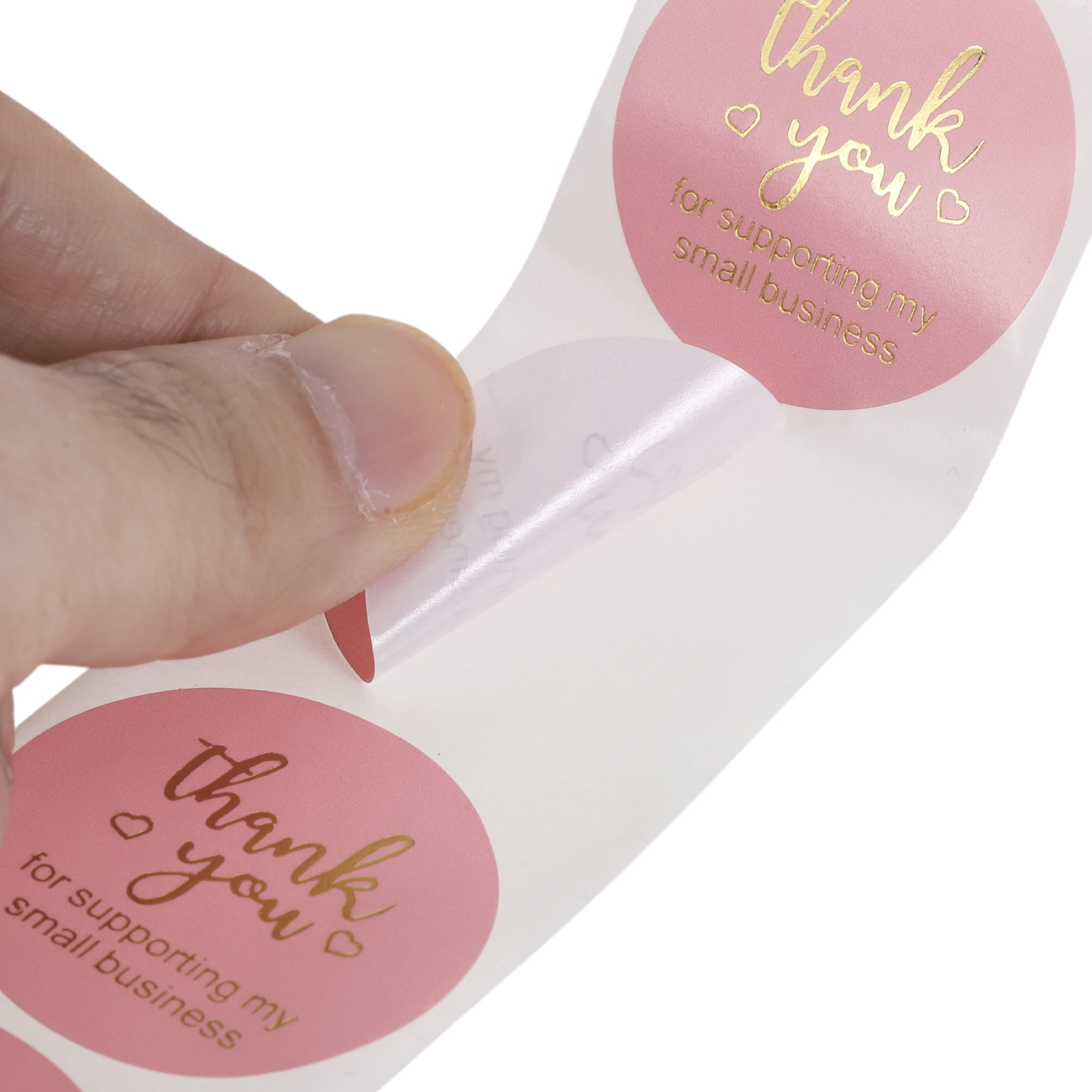 Unique Bargains Pink Foil Thank You Tag Gift Stickers 1 Pc Pink, Gold Tone