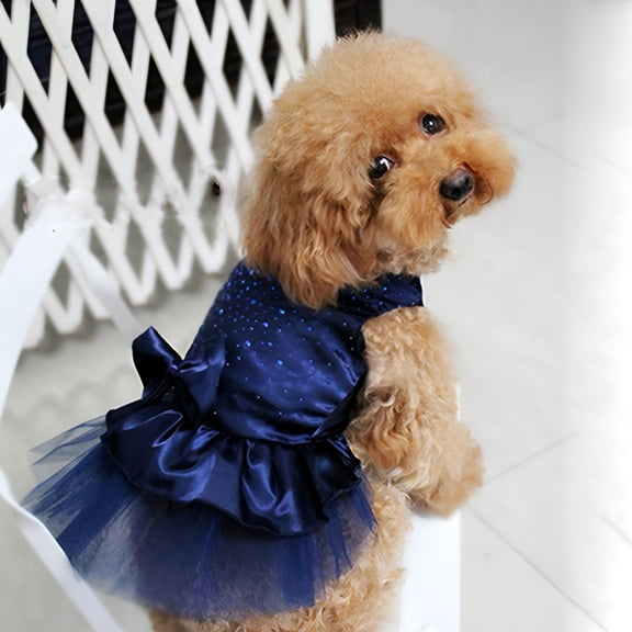 TELOLY Puppy Princess Sequined Bow Dog Tutu Dress Dog Pleated Shirt for Birthday Party