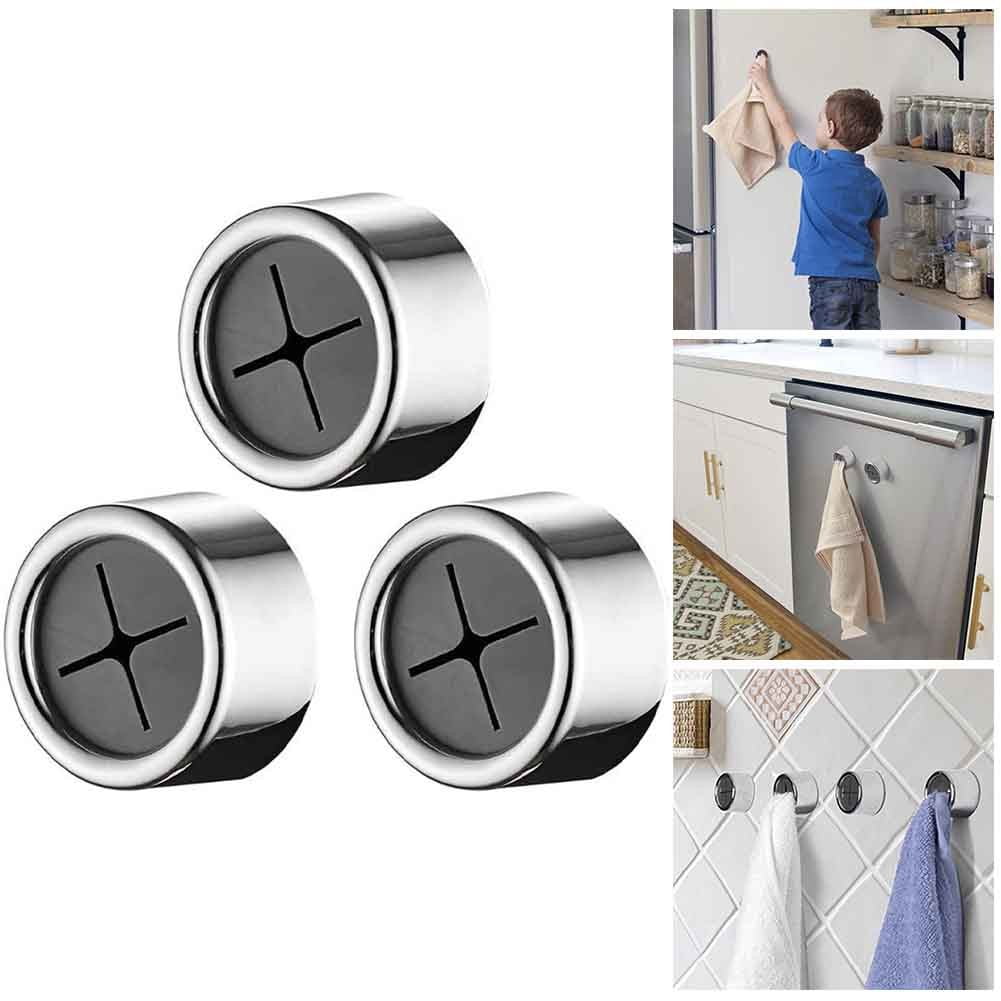 KAIYING Kitchen Towel Hooks Round Self Adhesive Dish Towel Holder Wall  Mount Hand Towel Hook Tea Towel Rack Hanger for Cabinet Door (3Pcs_Grey)