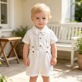 thumbnail image 2 of XAOFW Baby Boy Outfits Short Sleeved Solid Color Romper Suspenders Shorts Toddler Kids Summer Gentleman Sets 9-12 Months, 2 of 9