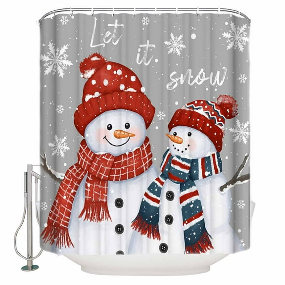 Small Stall Shower Curtain 36x78 Inch Narrow Half Size Grey Snowman Christmas Bath Curtains Bathroom Decor Snowflake Xmas Waterproof Fabric Shower Curtain Set with Hooks 36 Inch