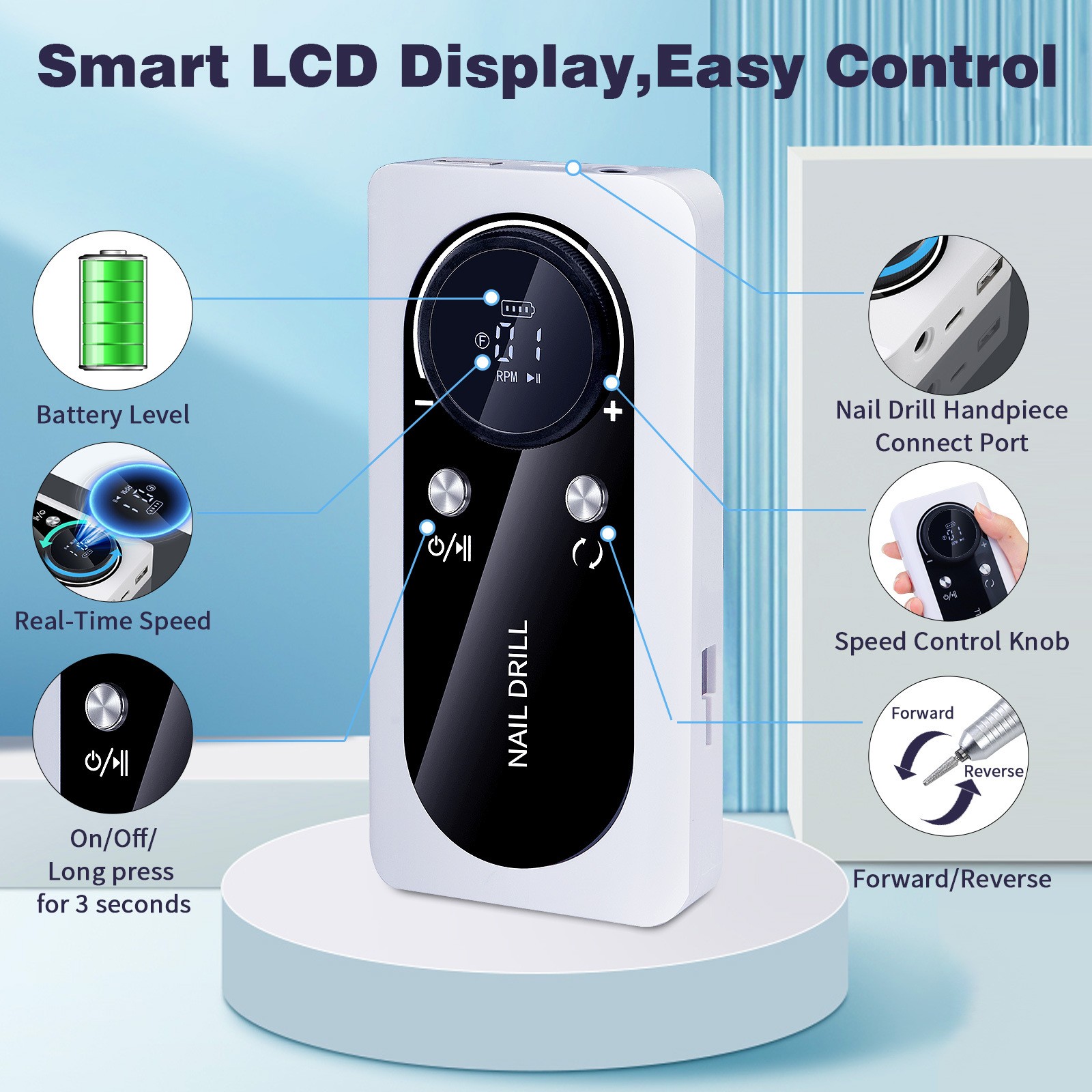 Drill Machine for Efficient Nail Removal and Filing with Ergonomic Design and Powerful 2000mAh Battery for Seamless Control Across Various Skin Types