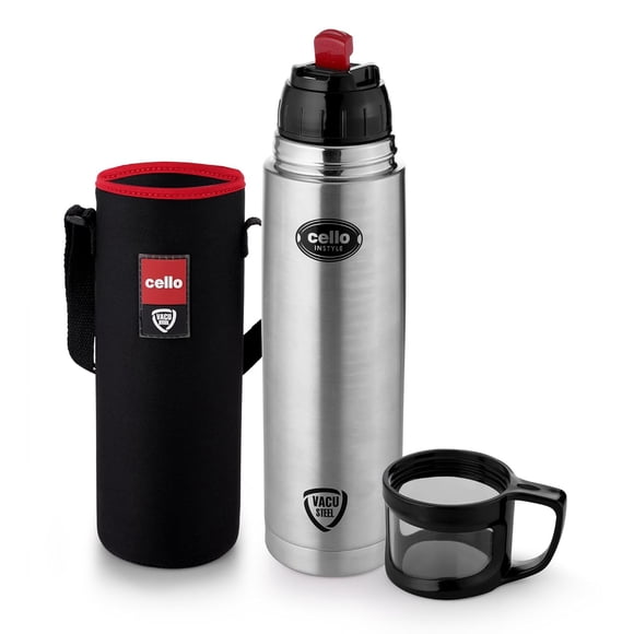 Instyle Bouteille d'Eau en Thermosteel avec Veste Thermique - 750 ml, Argent / Flasque Chaude et Froide 24 Heures pour Thé Café - Double Paroi, Antirouille et Étanche / Idéale pour Bureau, Randonnée, Randonnée, Bouteille de Voyage