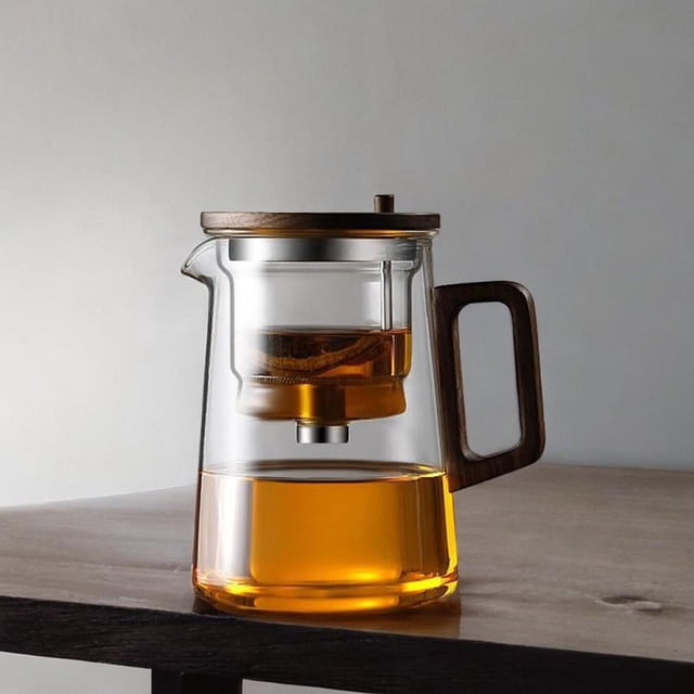Mango de madera de té de vidrio Manijas de madera removibles Regalo resistente Regalo de té de té portátil Tetera floreciente 500 ml
