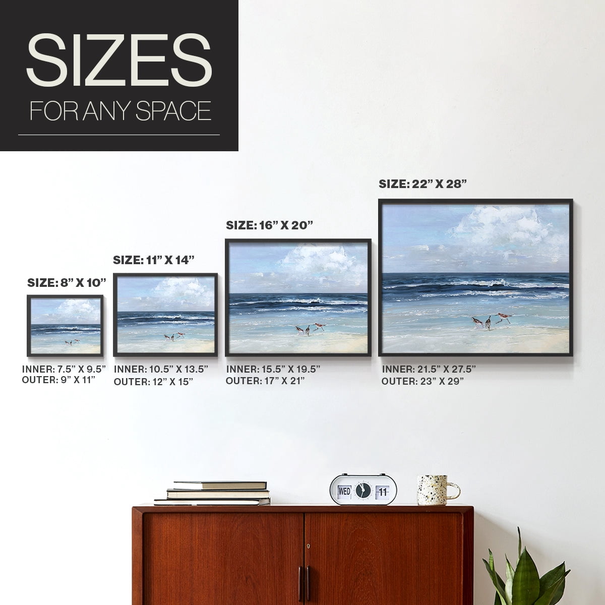 Beach Trio by Sally Swatland - Restickable Framed Giclée Print