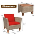 thumbnail image 2 of Gymax Ensemble de Conversation pour Patio en Rotin 3 Pcs avec Pieds en Bois Coussins Rouges, 2 of 10