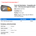 thumbnail image 2 of Front Left Side Marker - Compatible with 1994 - 1996 Chevy Impala SS Sedan 1995, 2 of 2