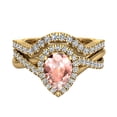 thumbnail image 4 of Wedding Ring Set for Women 14K Gold Pear Pink Morganite Criss Cross Halo Diamond Ring (I,I1), 4 of 5