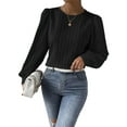 thumbnail image 2 of Women'S Long Sleeve Scoop Neck Pleated Front Fitted Blouse Tops Black S, 2 of 8