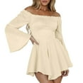 thumbnail image 2 of YMNXA Women's Casual Dress Off Shoulder Ruffled Hem Solid Color Flowy Boho Midi Dresses For Party Beige L, 2 of 5