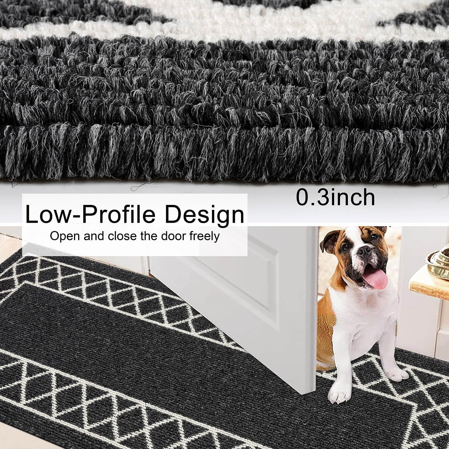 Yamaziot 2'x10' Runner Rug, Washable Kitchen Floor Runners Rugs for Hallway, Non Slip Entryway Mat Low Profile Inside Front Doormat, Laundry Room Rug, Black