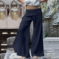 thumbnail image 2 of EIMELI Lin Pantalon Large Pantalon d'Été Solide Couleur Femmes Décontracté Pantalon Noir L, 2 of 8