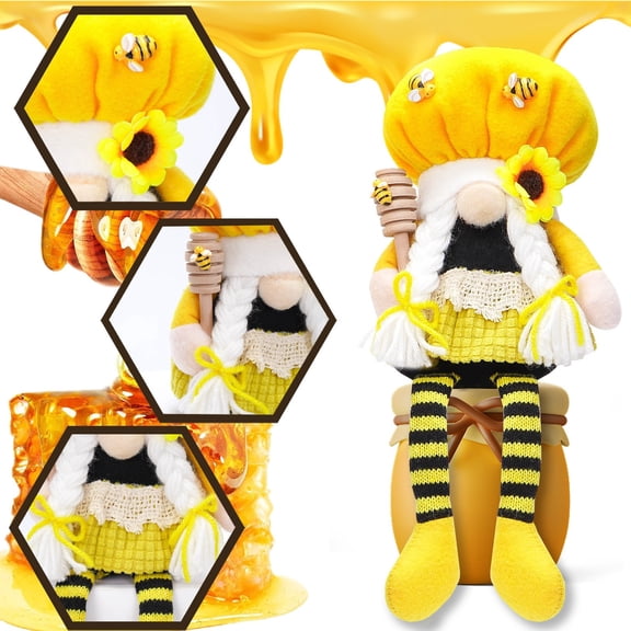Bee Festival Gnome Plush Dolls, Sunflower & Bee Themed Faceless Gnomes, Hanging Legs Tabletop Decor for Home, Kitchen & Summer Party, Ideal Gifts for Kids & Bee Lovers