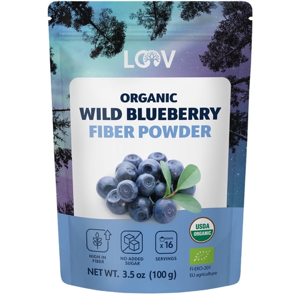 LOOV Wild Blueberry Fibre Powder – Organic Nordic Bilberry Skins & Seeds (Pomace), Unsweetened, 100g