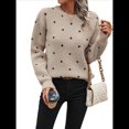 thumbnail image 3 of Suéteres de Lunares para Mujer, Jersey de Punto de Larga y Cuello Redondo. Caqui S, 3 of 9
