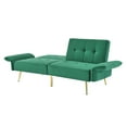thumbnail image 5 of 78" Velvet Futon Sofa Bed, Convertible Sleeper Loveseat Couch with Folded Armrests and Side Bags, Modern Tufted Accent Sofa with Adjustable Backrest and Metal Legs for Living Room Apartment, Green, 5 of 8