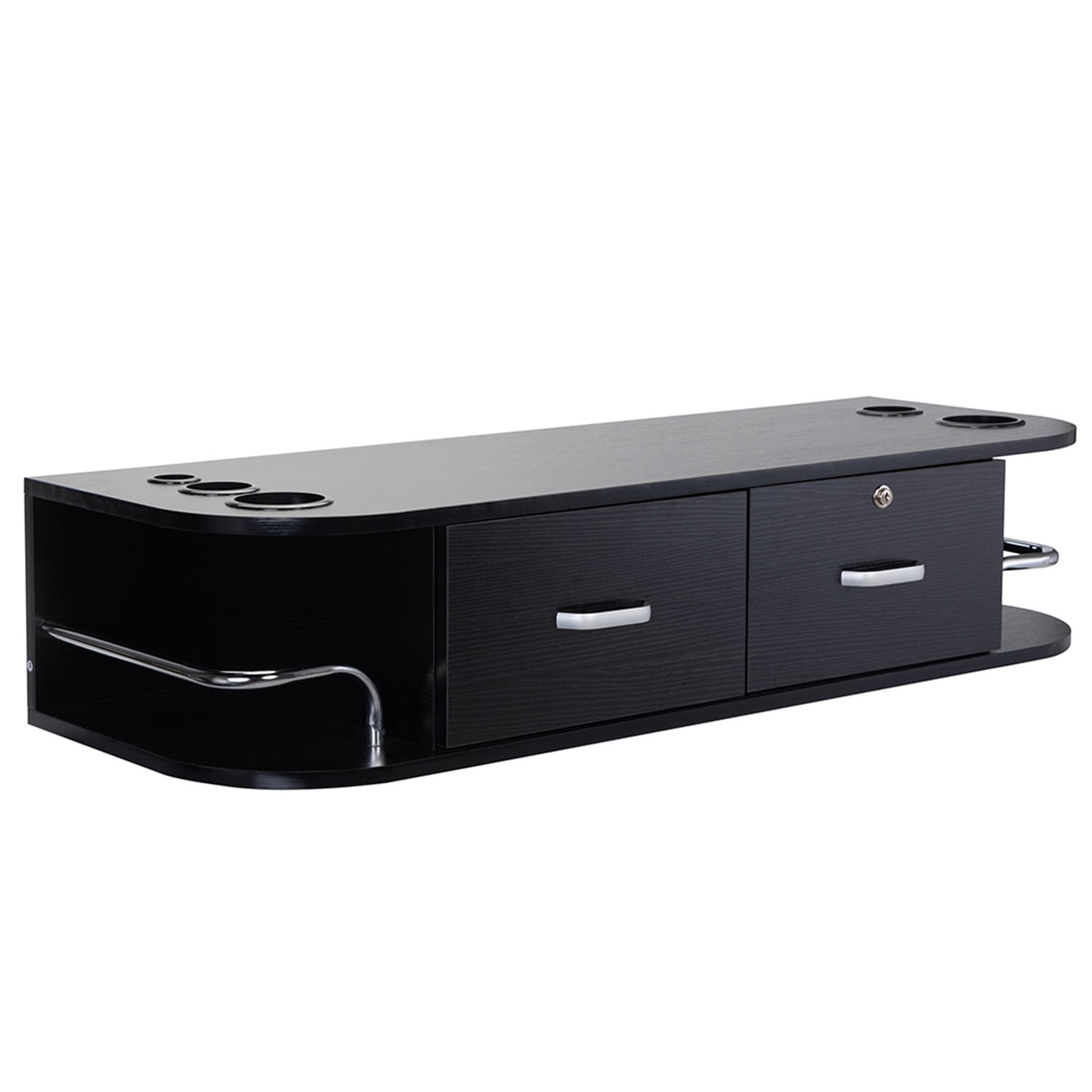 Kadyn Wall Mounted Beauty Salon, Barber Styling Station, Salon Equipment with Locking 2 Drawers, Black