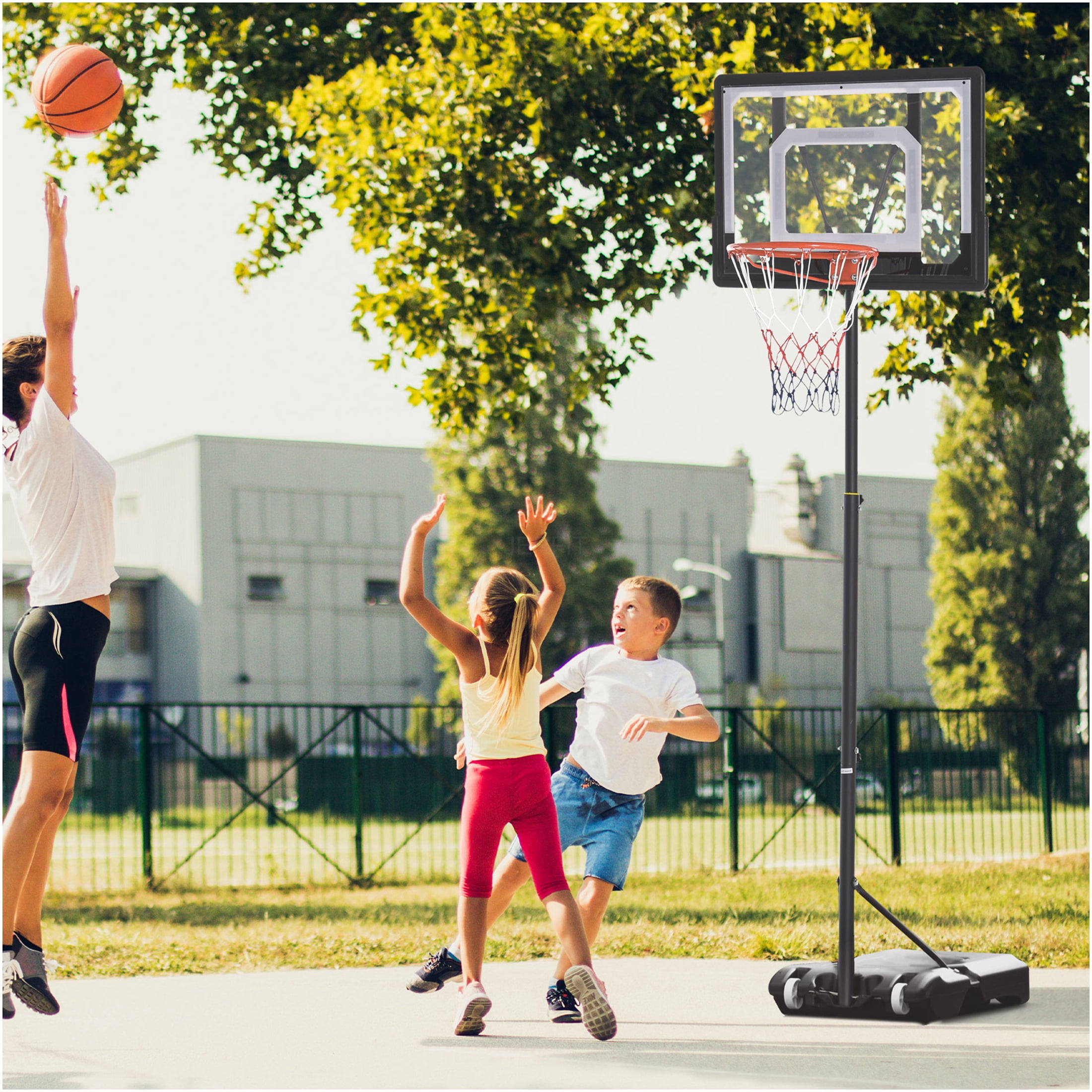 JERFIT 33" Portable Basketball Hoop System with Wheels, Height Adjustable 5FT to 7FT, Indoor Outdoor Basketball Goal Stand with Stable Base for Kids and Adults
