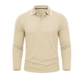 thumbnail image 4 of Zivyakyro Fall Polos for Men Collared Button Casual Long Sleeve Breathable Jacquard Shirts Loose Textured Khaki M, 4 of 7