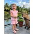 thumbnail image 4 of BemeyourBBs Toddler Baby Girl Summer Outfit Bow Print Ruffled Trim Crew Neck Flying Sleeve Shirt Tops and Shorts Set 2Pcs Baby Girl Summer Clothes, 4 of 9