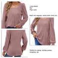 thumbnail image 3 of Women Fashionable Long Sleeve T Shirt Loose Casual Elegant Plain Color Rib Bottoming Shirt Top Blouse, 3 of 5