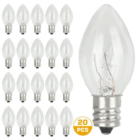 

E12 Base Incandescent Light Bulbs 15W C7 Bulb Type 2500K Warm White 20-Pack