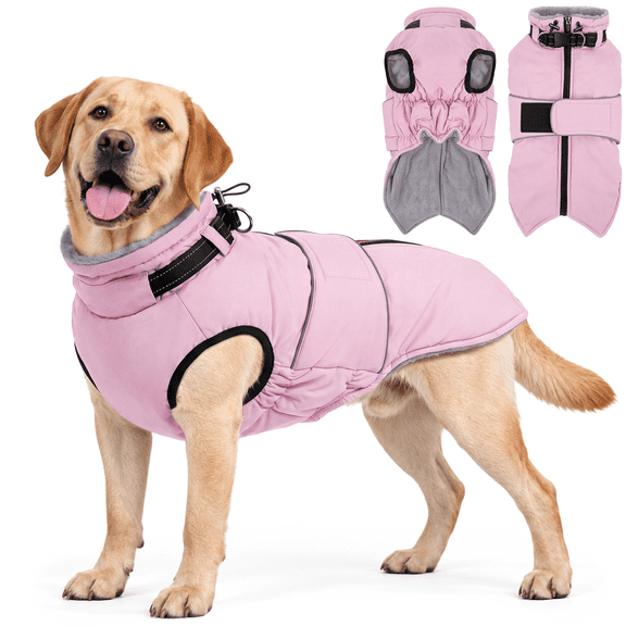Kuoser Dog Winter Waterproof & Windproof Coat, Reflective Fleece Vest with Adjustable Buckle & Leash Hole for Small Dogs, Pink, M