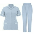 thumbnail image 1 of Styesk Sarraus pour Femmes Ensembles de Sarraus Extensibles à Empiècements Pantalons de Sarrau Taille Haute Col à Revers Haut de Sarrau à Manches Courtes Ensemble 2 Pcs d'Uniformes d'Infirmière avec Poches Sarraus Confortables Grande Taille Tenue de Travail, 1 of 6