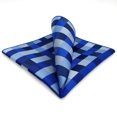 Checked Blue Navy Plaids Silk Pocket Square Mens Hankies Hanky