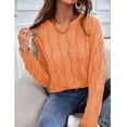 thumbnail image 4 of Daznico Sweaters For Women Womens 2022 Cute Elegant Soft Crewneck Long Sleeve Hollow Cable Knit Pullover Sweaters Orange S, 4 of 5