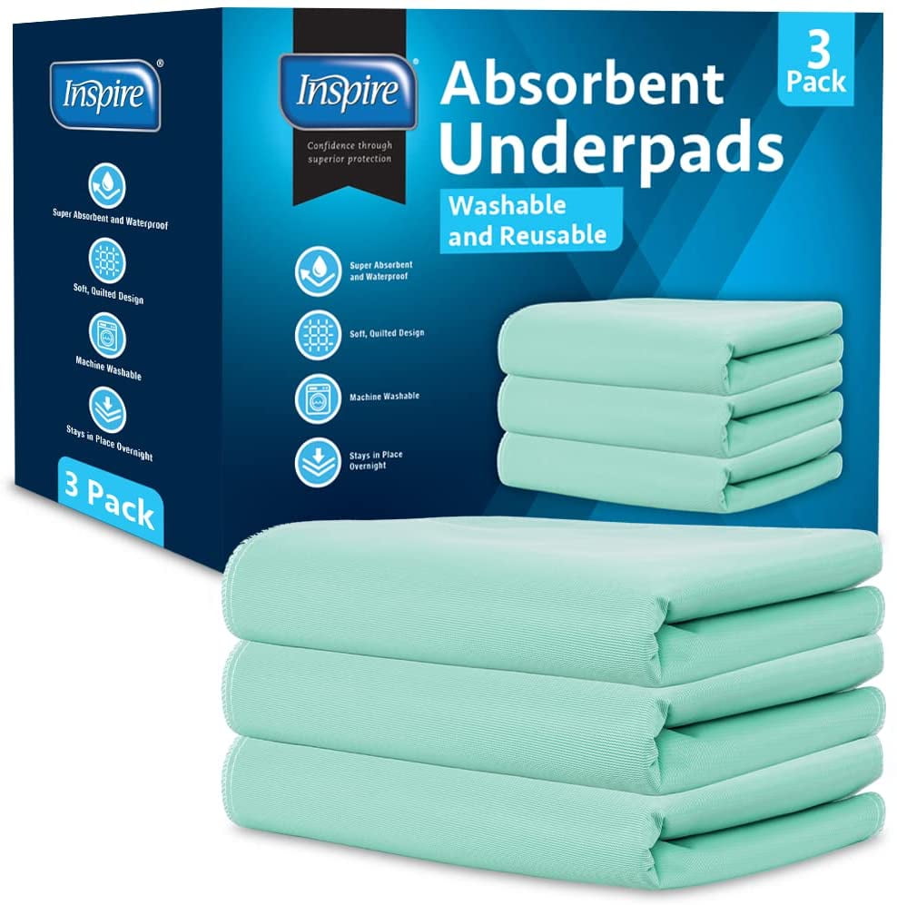 Inspire Washable and Reusable Incontinence Bed Pads 3 Pack Waterproof