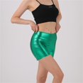 thumbnail image 2 of Women's High Waisted Metallic Biker Shorts Stretch Shiny Party Club Pants, 2 of 6