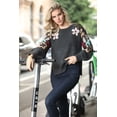 thumbnail image 2 of Simply Couture Women's Plus Size Solid Blooming Floral Embroidered Blouson Sleeve Knitted Sweater Top, 2 of 4