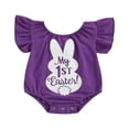 thumbnail image 1 of Combinaison une-Pièce pour Nouveau-Née Fille « My First Easter » Imprimé Bunny, Barboteuse, Short, Tenue d'Été, Violet, 1 of 6