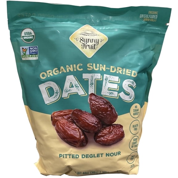 ORGANIC Pitted Dates (Deglet Nour) - Sunny Fruit 48oz Bulk Bag (3 lbs) | NO Added Sugars, Sulfurs or Preservatives | NON-GMO, VEGAN, HALAL & KOSHER