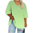 thumbnail image 4 of Yuanlook Plus Size V Neck T Shirts for Women Summer Half Sleeve Gradient Print Tees Casual Loose Fit Tunic Tops for Women S-5XL, 4 of 5