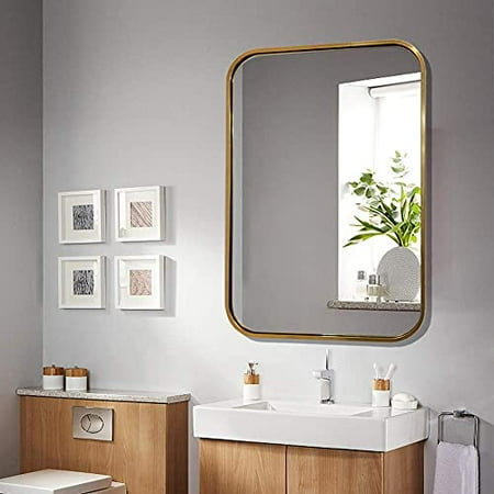 Jenbely 22x30 Inches Wall Mounted Bathroom Mirror Gold Metal Framed Rectangular With Rounded Corner Vanity For Bedroom Or Living Room Horizontal Vertical Canada Jenbely 22x30 Inches Wall Mounted, Rounded Corner Bathroom Vanity Mirror