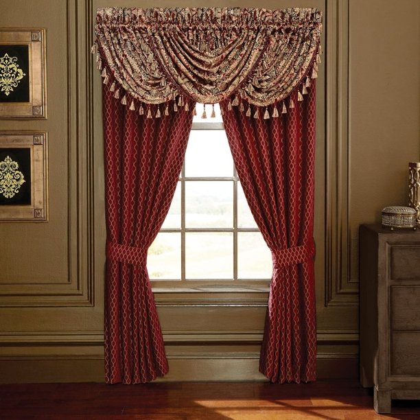 Popular red curtains valance Croscill Roena Red Curtain Panel Pair Walmart Com