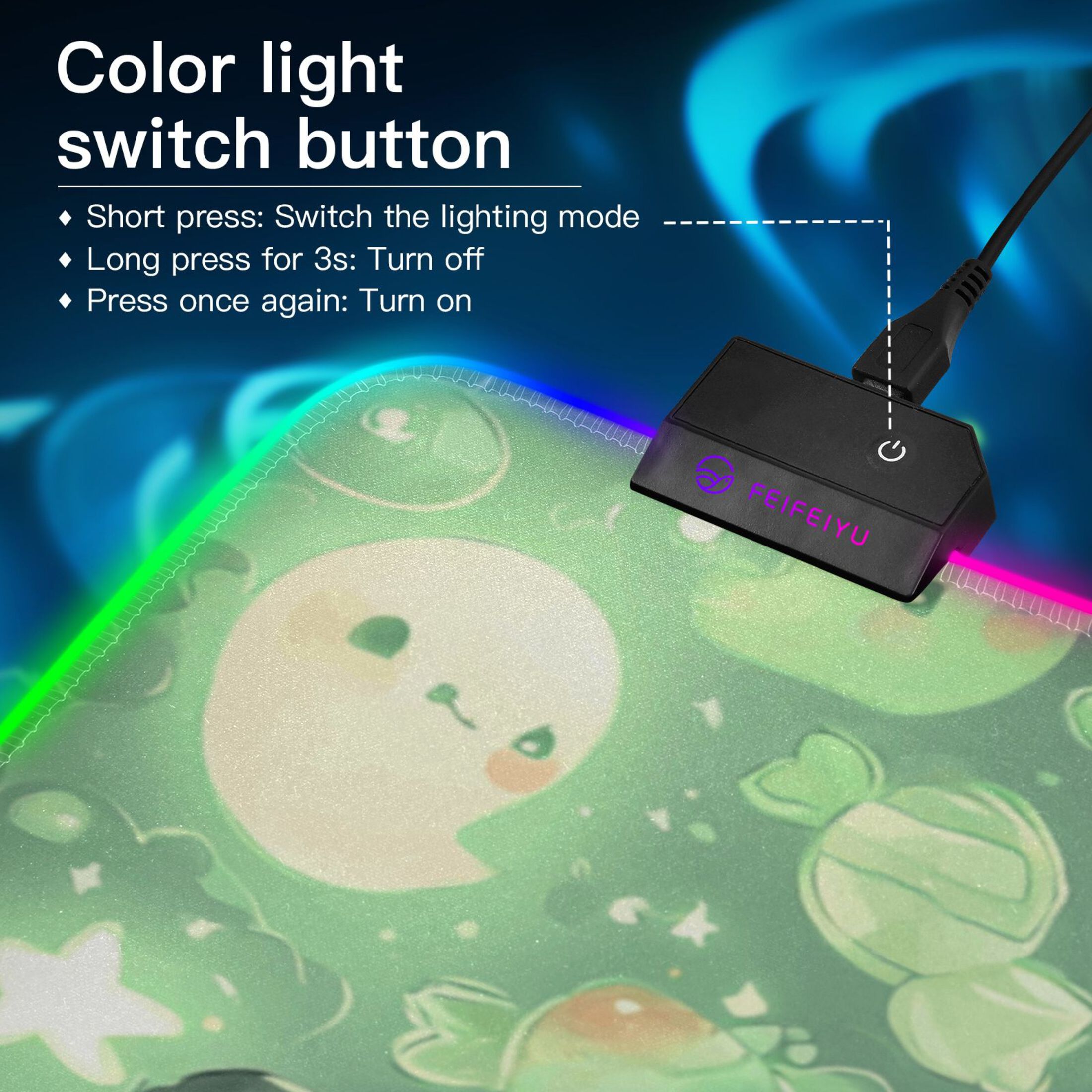 Haosy RGB Led Gaming Mouse Pad Non-Slip Large Keyboard Desk Mat 13 Light Modes 31.5x11.8 inch Adorable Green Pumpkin Cat