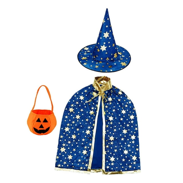 Capa de mago para cosplay, disfraz para niños y niñas, accesorio fotográfico, capa de bruja para carnaval Azul