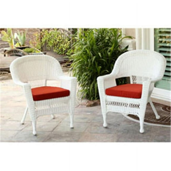 W00206-4-C-FS018-CS White Wicker Chair with Red Cushion - Set of 4