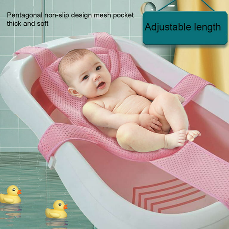 Doolland Breathable Mesh Newborn Baby Bath Mat Floating Foam Baby Tub Pillow  Adjustable Non-Slip Bath Seat Pad Bath Cushion for Bathtub for 0-18 Months  （without bathtub） 