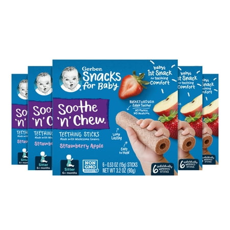 Gerber Snacks for Baby Strawberry Apple Teething Sticks, 3.2 oz Boxes (30 Pack)