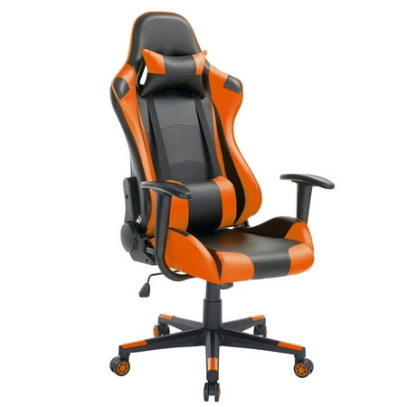 High Back Swivel Gaming Chair Black Orange With Lumbar Support Headrest Racing Style Ergonomic Office Desk Chair By Modern Depo