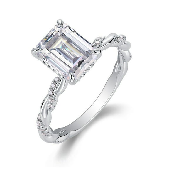 2 Carat Emerald Cut Engagement Ring D Color VVS1 Clarity Moissanite Ring for Women 925 Sterling Silver Diamond Rings Size 5-9