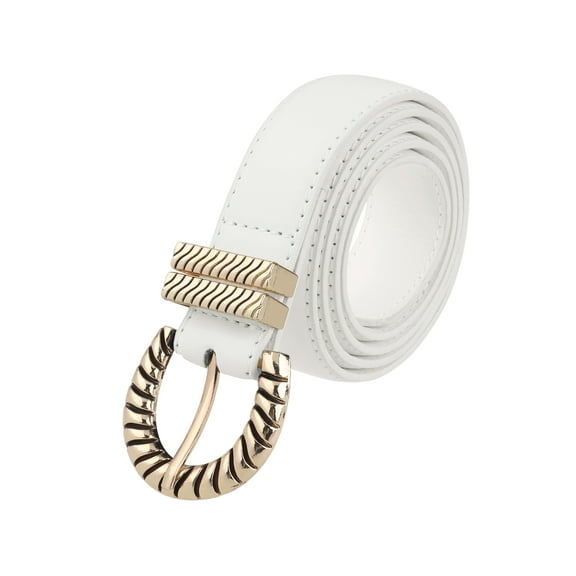 INSPIRE CHIC Women Gold Buckle Vintage Belts, 1.1" Width Classic Faux Leather Waistband for Jeans Pants Dresses 43.3x1.1"(LxW) White