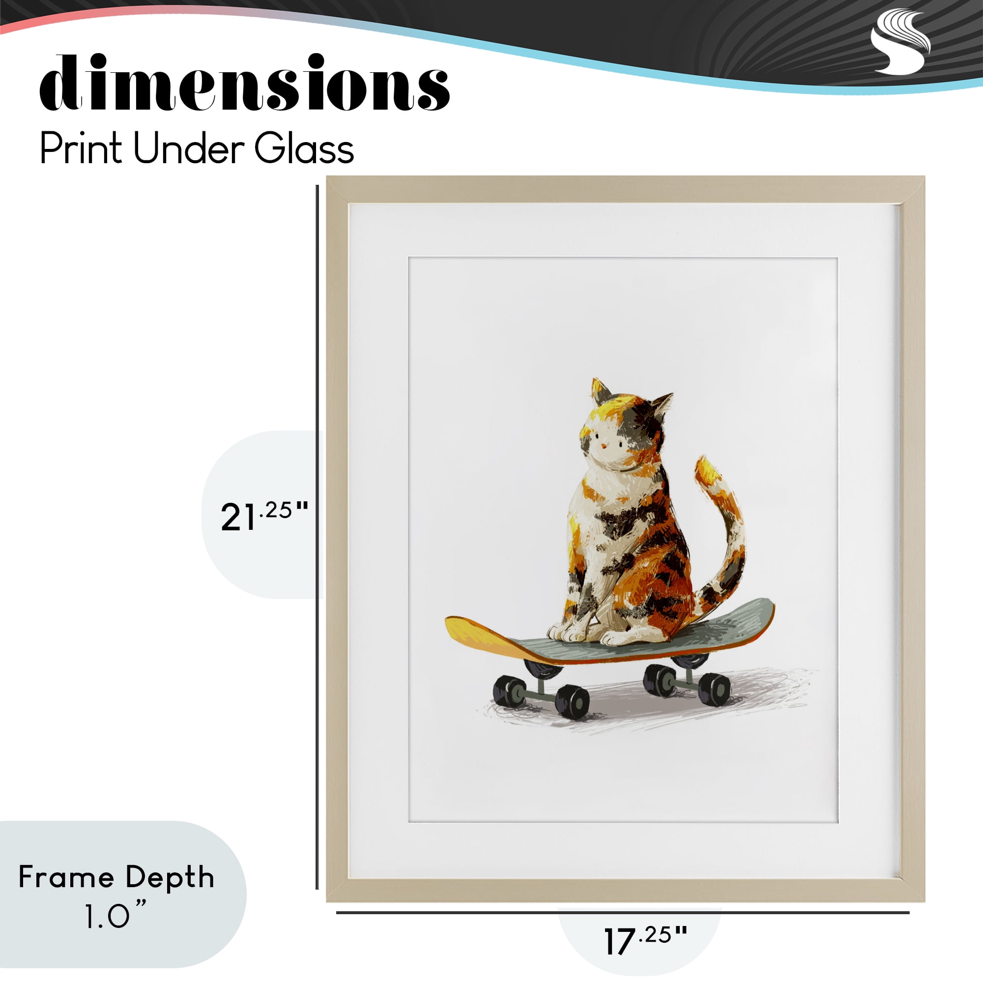 Stupell Industries Calico Cat on a Skateboard Birch Framed Print Under Glass, design by Ziwei Li