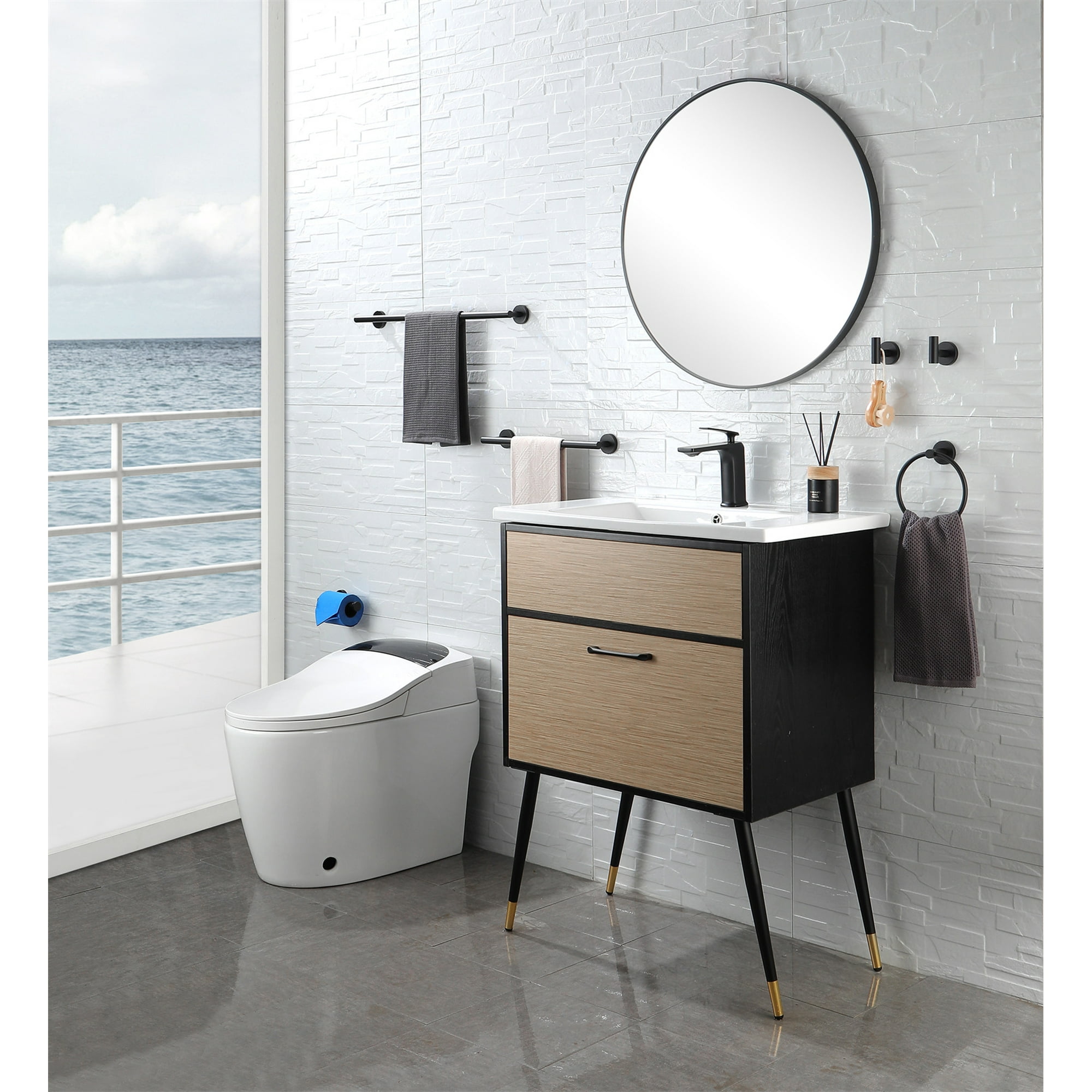 Bathroom Hardware Set, 6 Piece Stainless Steel Bathroom Towel Rack Set,  Wall Mount Towel Bar Set, Include 2 Towel Rail, 2 Hook, 1 Paper Towel Rack,  1 Towel Ring, Matte Black - Walmart.com